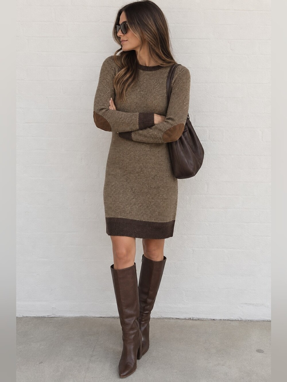 Rugby Ralph Lauren Wool Birdseye Sweater Dress Suede Elbow Patch S